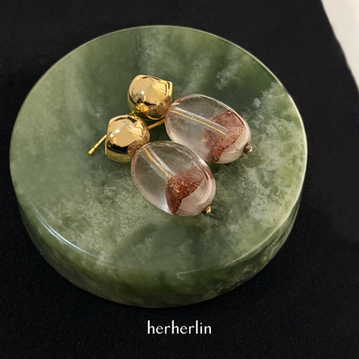 HERHERLIN原创红银山水晶球耳钉