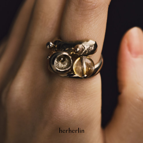 herherlin【新品】原创球铃转珠双层戒指小众设计感气质指环