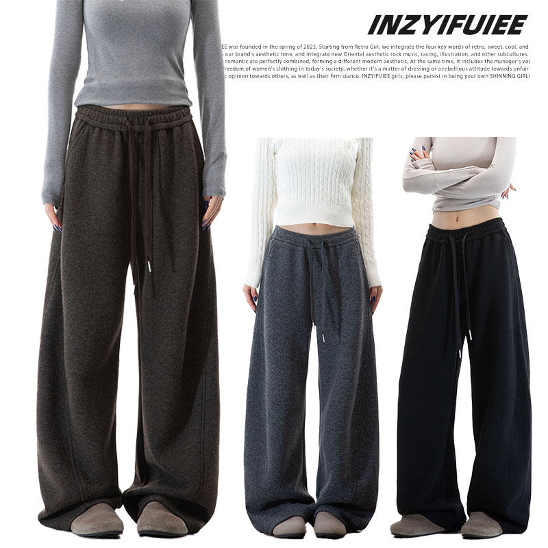 INZYIFUIEE加厚羊毛卫裤松紧腰纯色阔腿裤,女装/女士精品,卫裤,淘宝优惠券,粉丝福利购,淘宝优惠卷