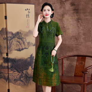聲雨竹桑蠶絲連衣裙女夏季 洋氣國(guó)風(fēng)香云紗真絲刺繡中老年媽媽 新款