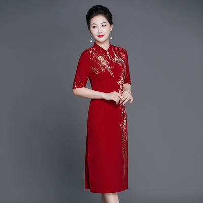 声雨竹春秋妈妈敬酒礼服年轻丈母娘高端婚礼喜婆婆婚宴装旗袍连镶