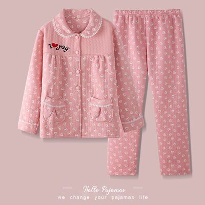 美梦空气棉夹层睡衣女秋冬季纯棉长袖加厚保暖三层夹棉家居服套