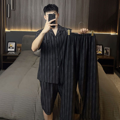 美梦睡衣男款夏季纯棉三件套装短袖薄款青中年男士大码春秋家居服