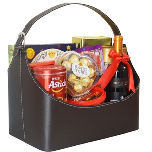 皮篮水果篮收纳篮手提篮网批发红果礼品皮革篮装提篮礼盒送礼水果