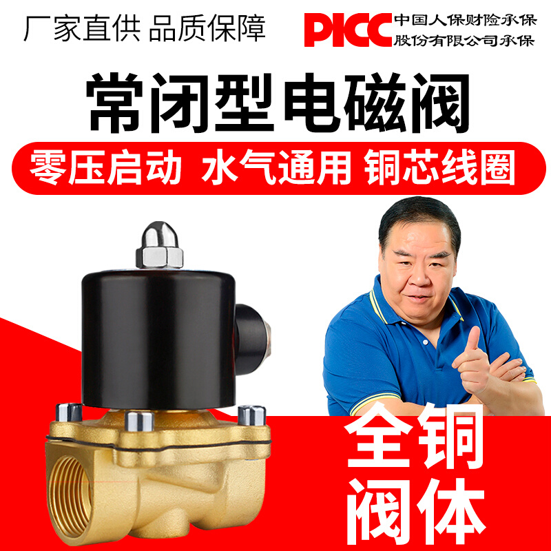 常闭铜线电磁阀AC220V气阀DC24VDC12V 2分4分6分1寸控制开关水阀