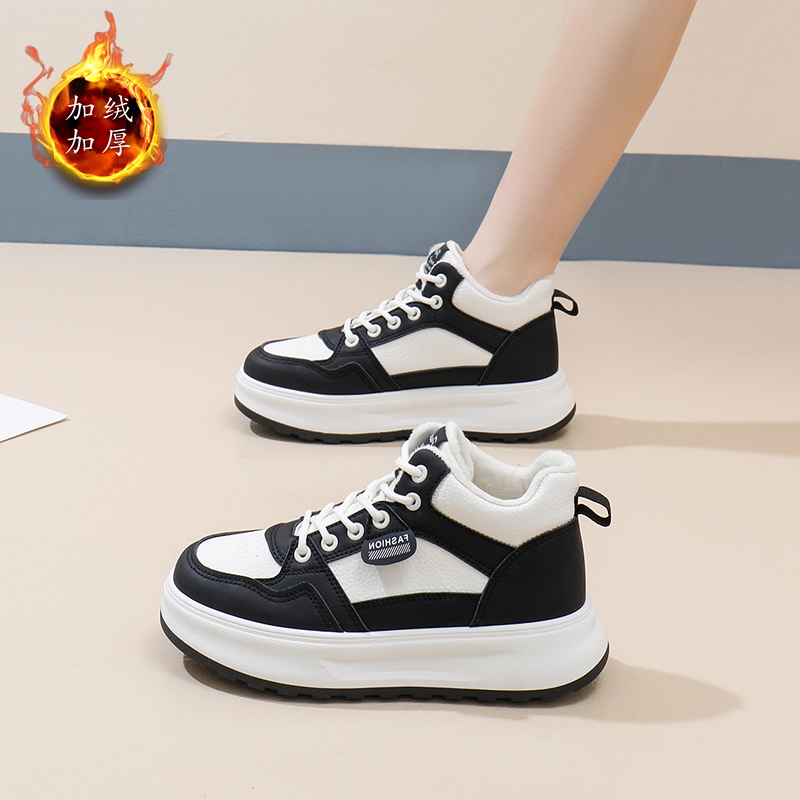 邦赛秋冬专柜正品新款头层牛皮平厚底防滑面包高帮系带时尚女鞋子