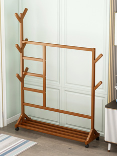 衣帽架落地卧室家用实木树杈赵简易挂衣架之收孙一体多功能型鞋架