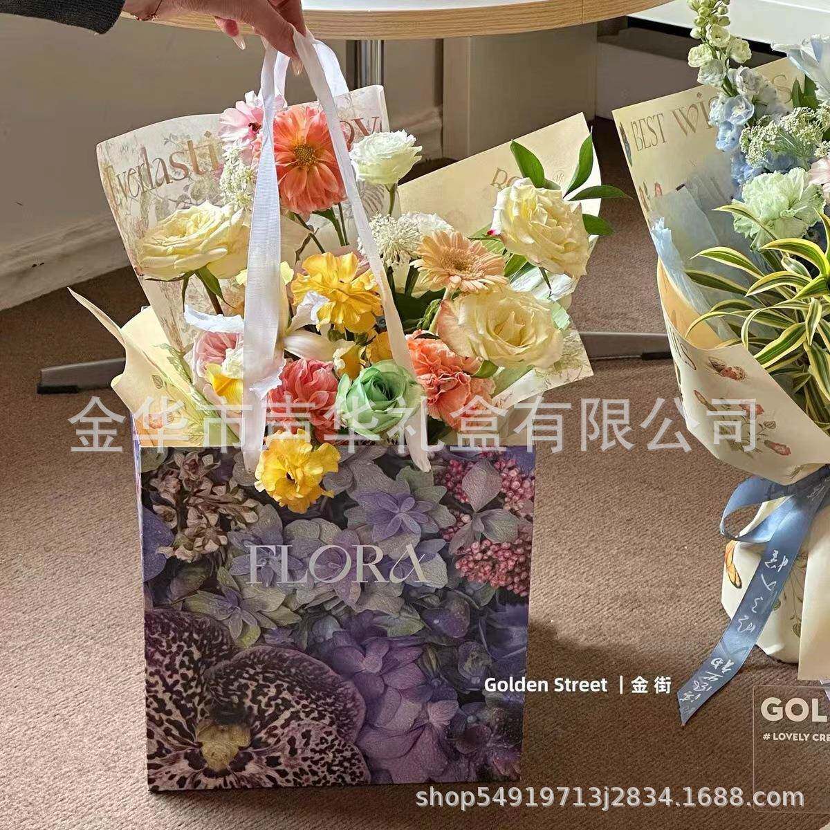 店新款油花画系列手提纸袋母亲节花束鲜GCK花袋花鲜插花礼盒礼物