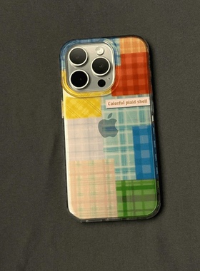 ANA彩色格用hn6/1手软壳苹套BC拼接纹适iPoe15pro高透14机12果13