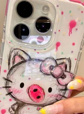 i小众卡猪鼻适用苹果1机iPo4pra新1潮ns通旋转6手壳hne15/1omx款3