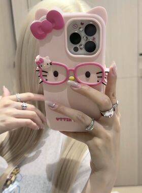 可爱胶眼镜kitty猫适苹pa机壳Pon11/软2硅用果17romx手ihe5/4131