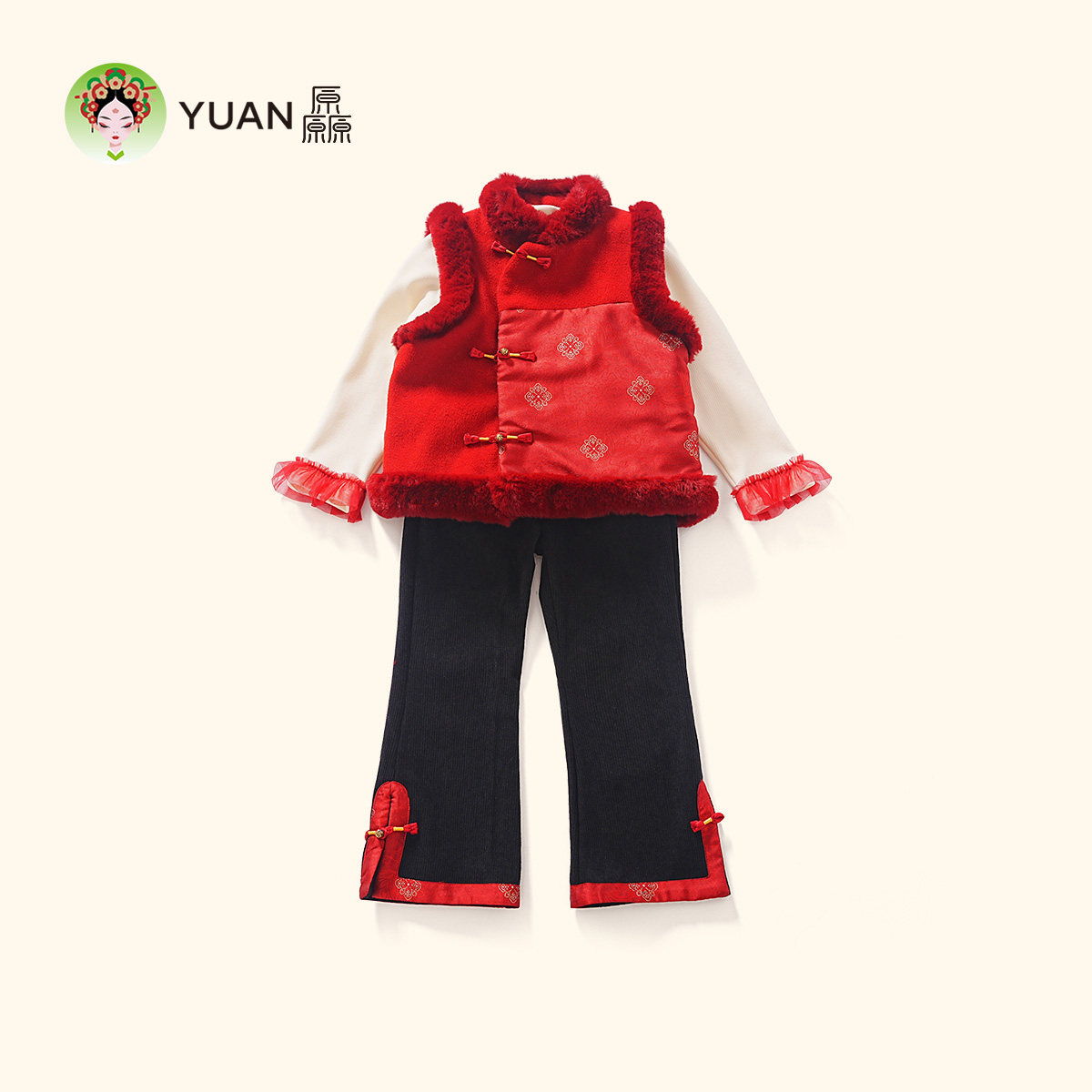 厵YUAN年装古韵国风套装汉服女童唐装新款中童过年中国风保暖
