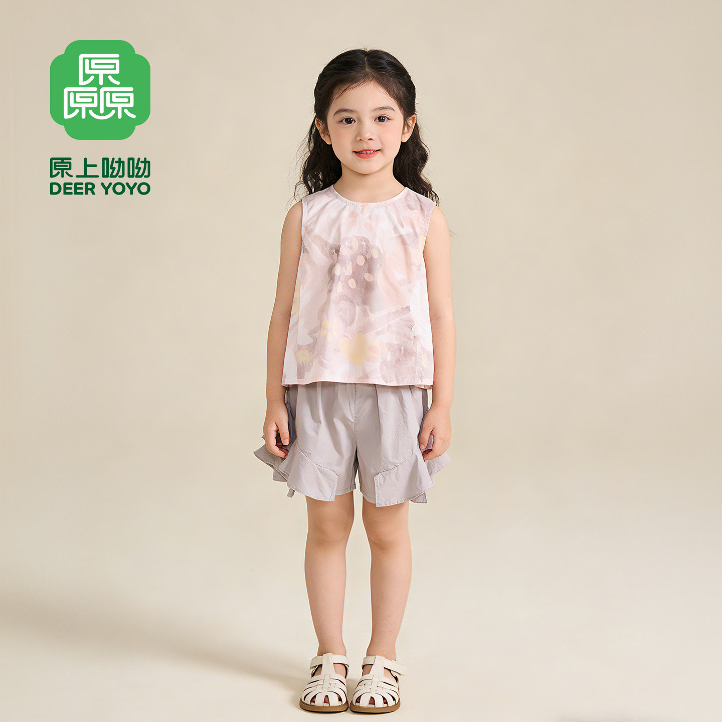 原上呦呦女童汉服新款薄款短裤中国风套装针织套装国风Y7670580
