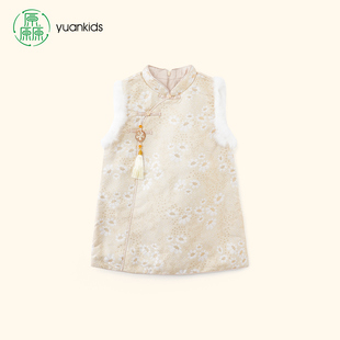 厵女童旗袍裙2025冬季新款中小童夹棉加厚中国风无袖连衣裙演出服