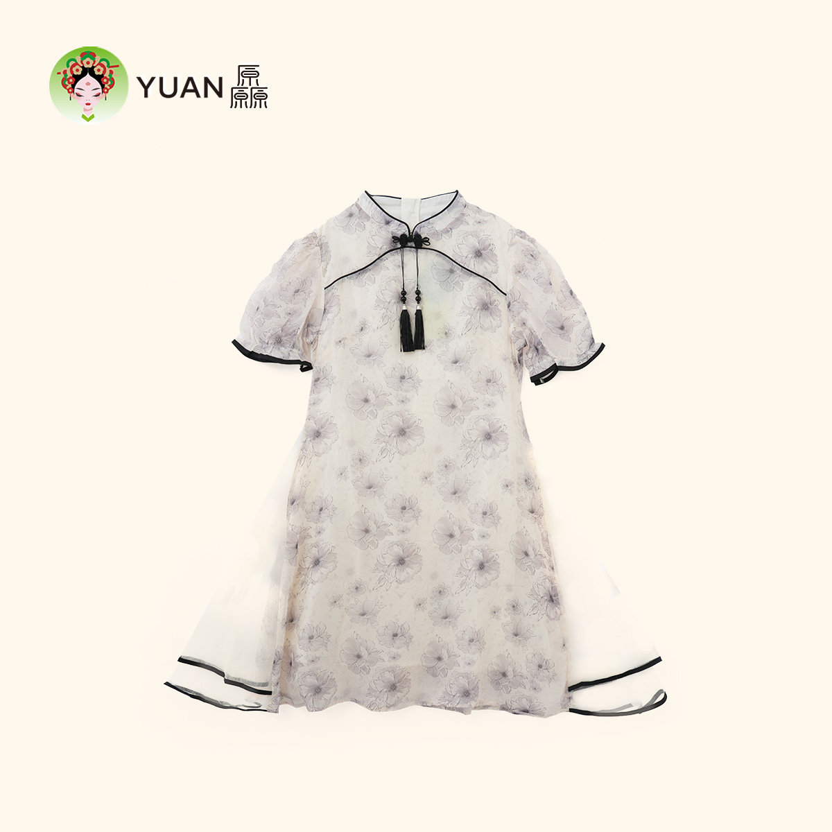 厵女童中式短袖裙子夏季网纱连衣裙超柔水墨国风套装演出服汉服装