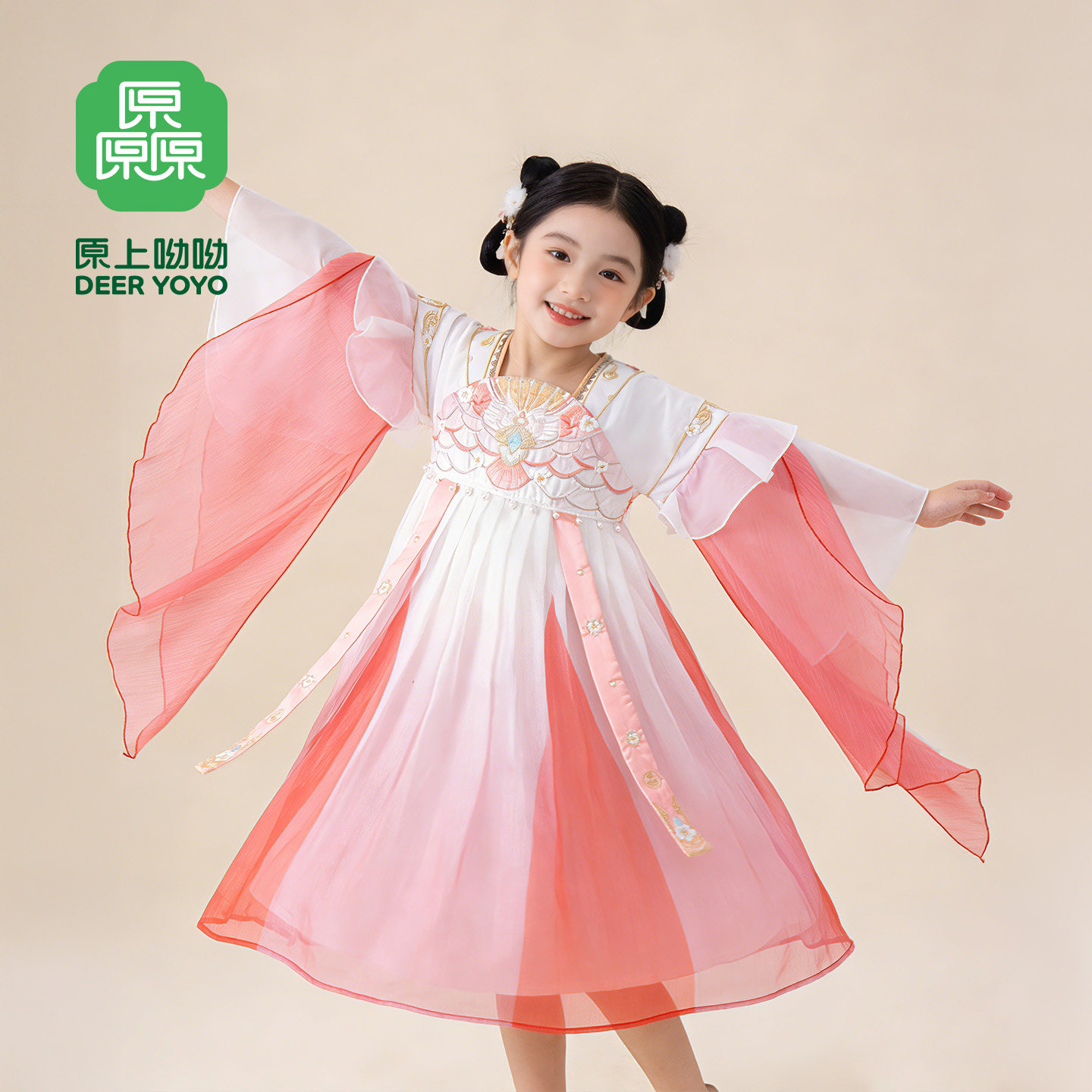 厵yuan春秋新款女童汉服宝宝新中式国风公主连衣裙小女孩演出服