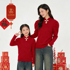 厵yuan童装女童2026新年毛衣秋冬加厚上衣亲子装年服长袖针织衫