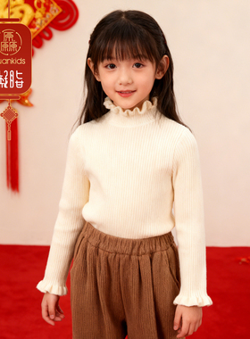 厵yuan女童针织衫秋冬2025新款国风木耳边毛衣女宝柔软保暖打底衫