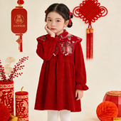 厵yuan女童红色中国风拜年服长袖 连衣裙春秋宝宝洋气小女孩公主裙