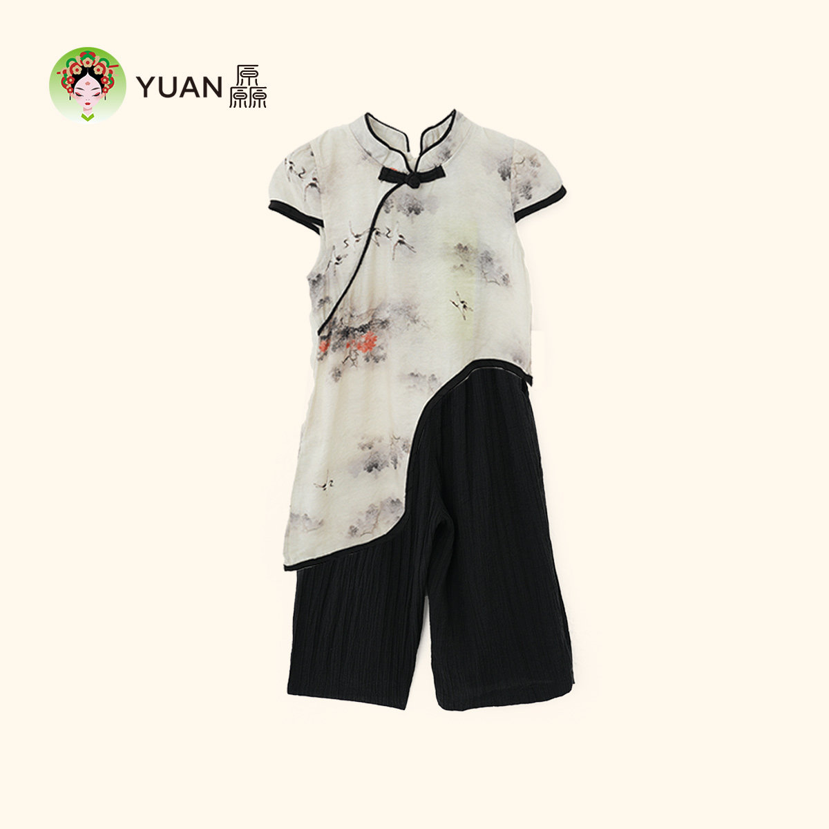 厵YUAN汉服女小童装唐装夏季短袖柔软中式女宝国风儿童套装演出服