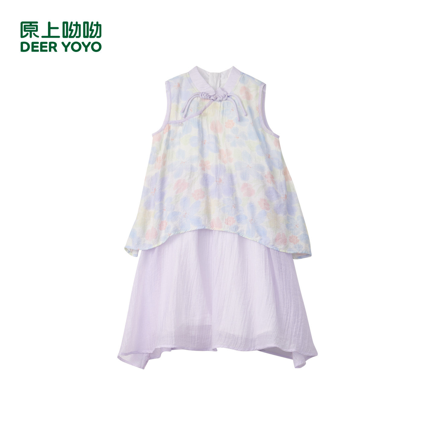 原上呦呦女童国风盘扣双层纱连衣