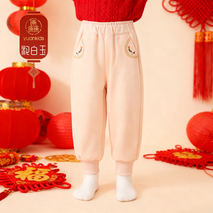 【商场同款】厵YUAN女童休闲裤宝宝冬加绒棉裤儿童保暖新中式卫裤