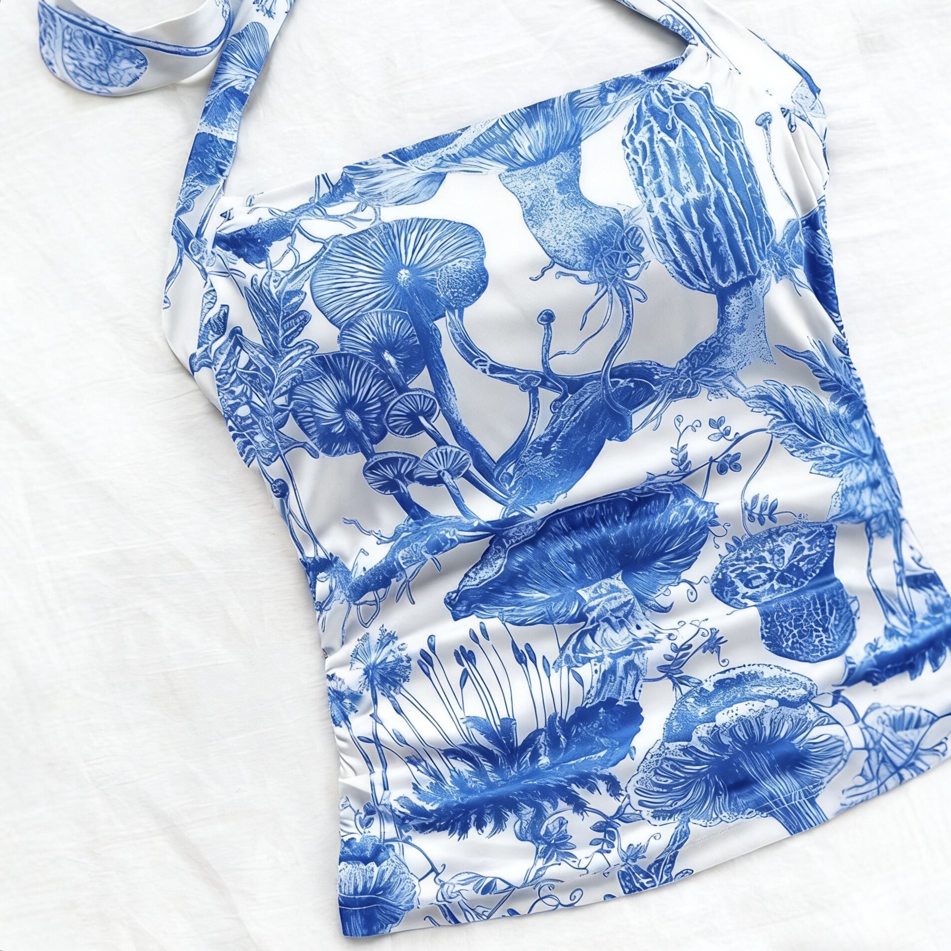 夏季背心女外穿吊带挂脖bra显瘦碎花抹胸上衣宝蓝色