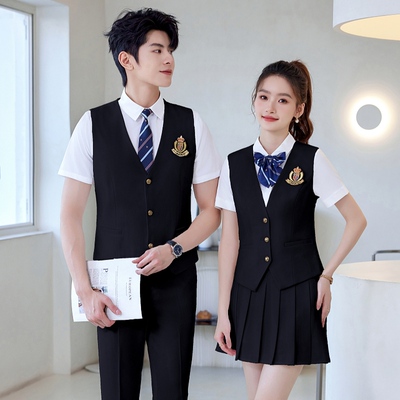 服务员工作服男女职业马甲百褶裙套装学院风酒吧KTV台球会所工装