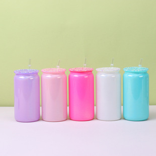 外贸梅森杯户外吸管水杯玻璃罐竹盖硅渐变加厚单层高热升华水杯硼