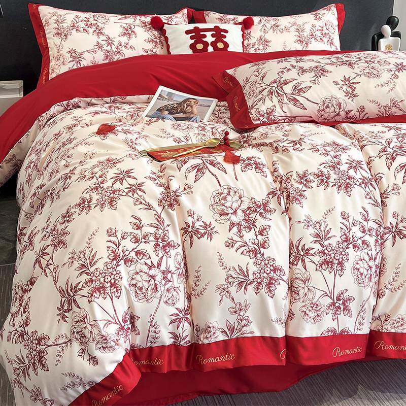 红色婚庆床上四件套喜庆婚被套新婚礼床单床笠结婚嫁轻奢高端床品
