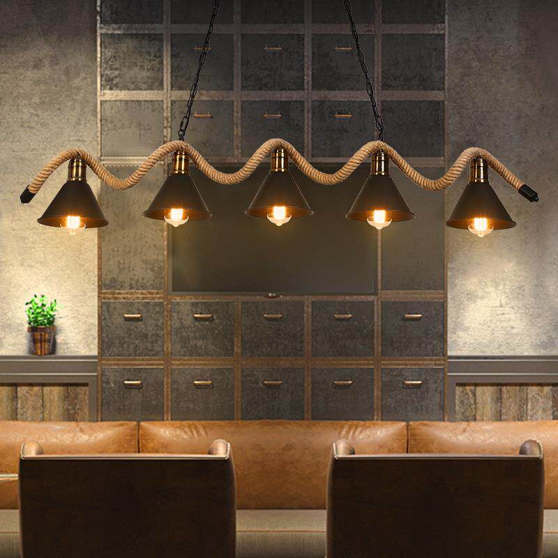 loft服装店饭店餐厅漫咖啡创意复古工业风铁艺理发店麻绳吊灯吧台