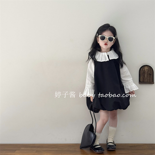 儿童洋气黑色背心裙2025新款 甜美蓬蓬公主花苞连衣裙 韩版 女童春季