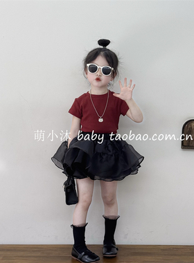 儿童洋气韩版T恤2025新款韩版女孩夏季薄款露背百搭红色短袖上衣