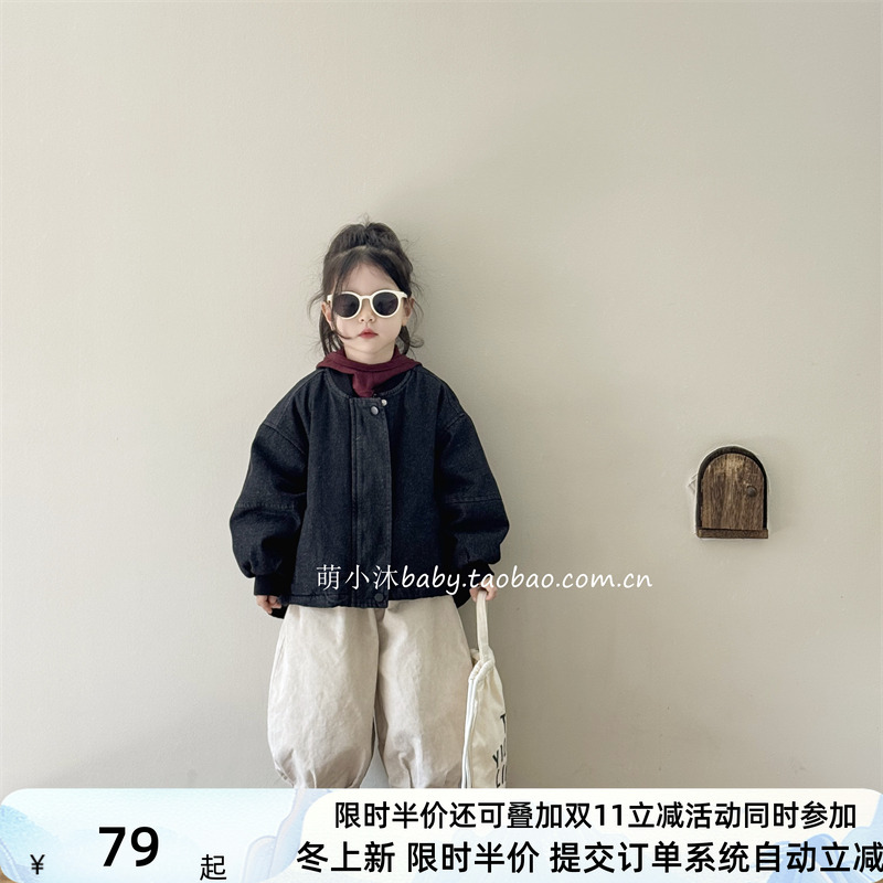 男女童冬季夹棉百搭保暖牛仔棉服