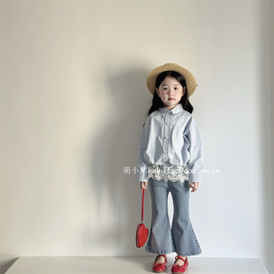 儿童洋气宽松衬衫2026新款韩版女宝宝春款抽绳下摆短款长袖上衣潮