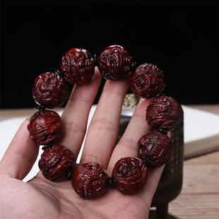 紫檀木雕刻龙生九子手串创意中式瑞兽手链男款念珠盘玩珠子珠串