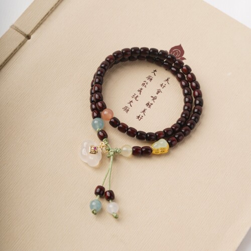 紫檀木雕刻手串经典款双圈