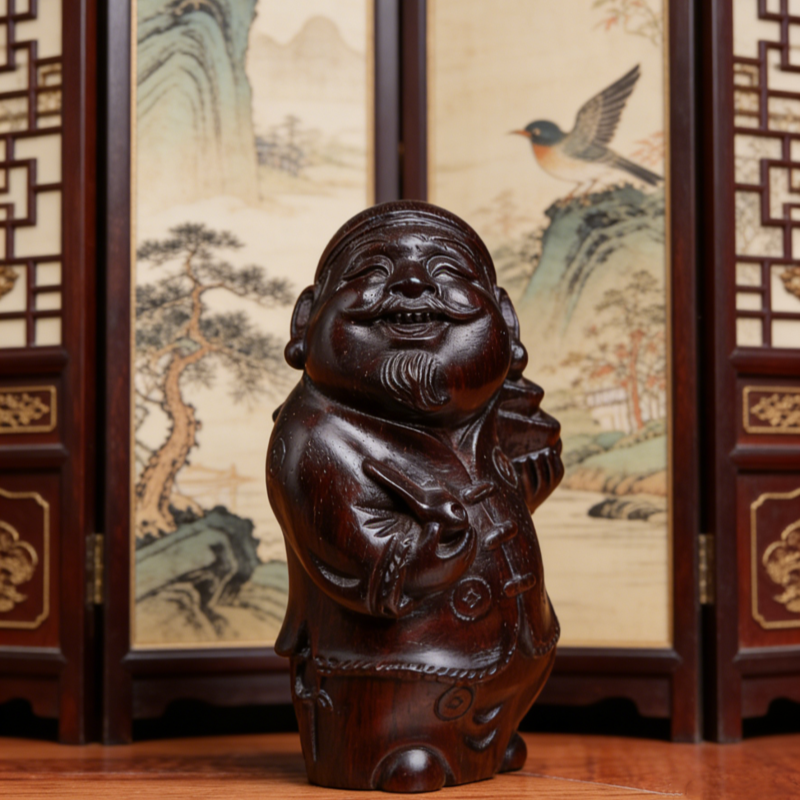 印度小叶紫檀中式地主木雕摆件