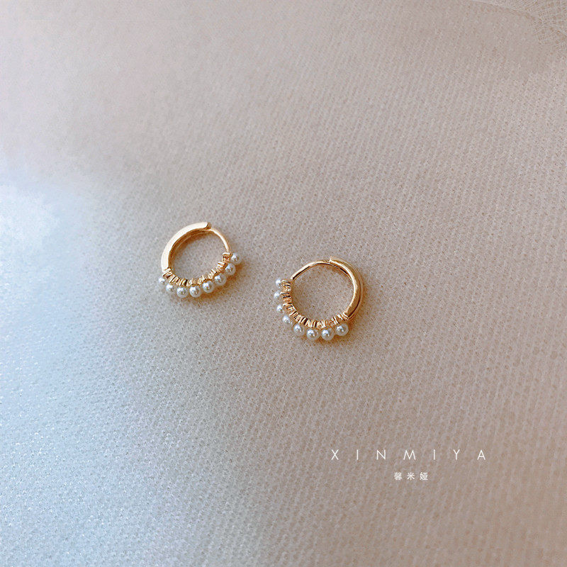 简约小巧珍珠耳圈女精致气质耳环