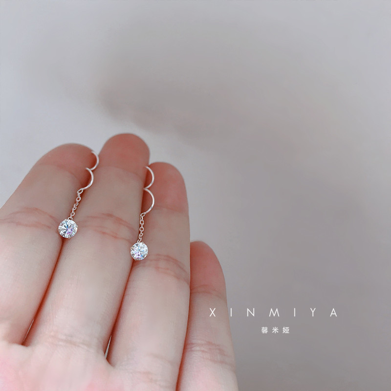 馨米娅耳线通体纯银新款潮短发