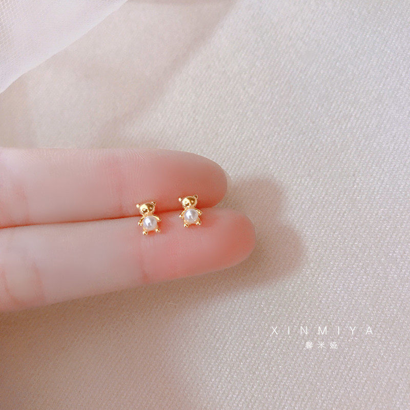 馨米娅迷你可爱精致小熊珍珠耳钉女2025年新款潮设计感无耳洞耳夹,饰品/流行首饰/时尚饰品新,耳钉,淘宝优惠券,粉丝福利购,淘宝优惠卷
