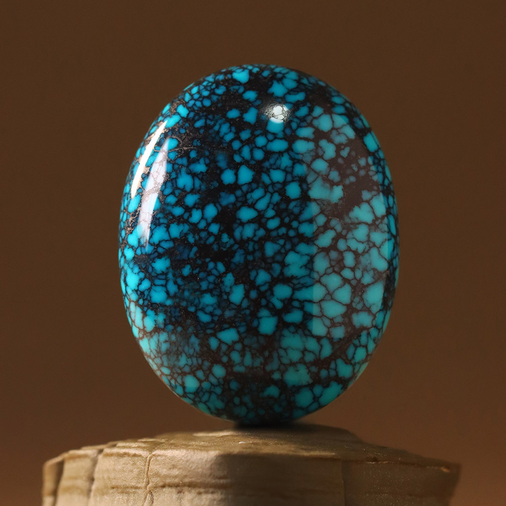 小福绿松石荟馆云盖寺高瓷蓝乌兰花精品大蛋面珠宝配饰