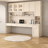 双人书桌书架一体桌组合实木家用轻奢办公桌学生写字桌台式 电脑桌