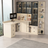 实木转角书桌书架一体组合卧室家用简易学生学习桌台式 办公电脑桌