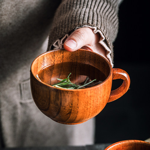 日式复古纯木木质茶杯水杯