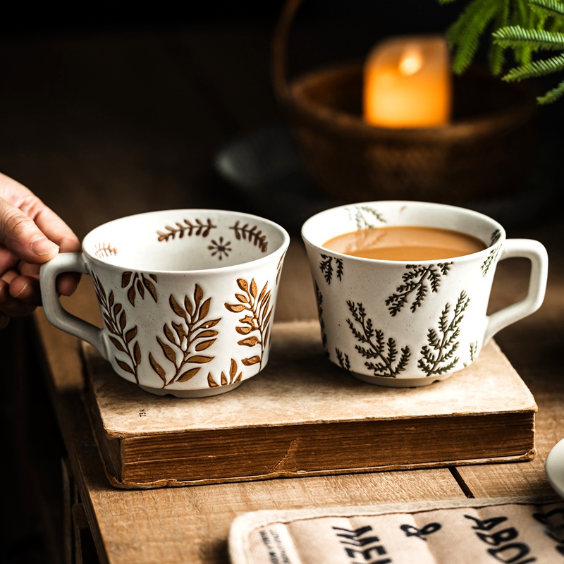 高颜值一对情侣杯手工粗陶咖啡杯