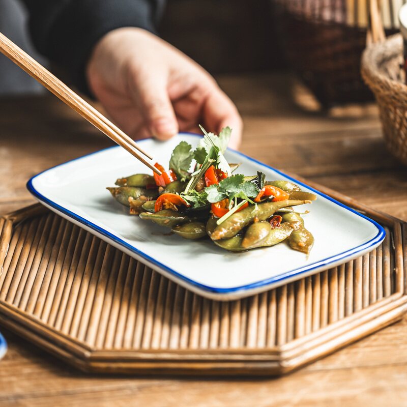凉菜专用盘碟子陶瓷盘子家用菜碟肠粉盘青瓷菜盘浅盘子平盘长碟子