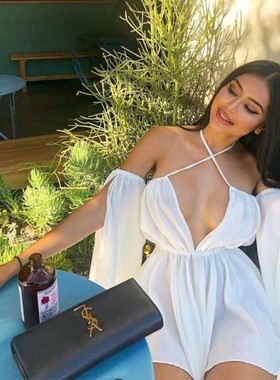 White one shoulder dress海边白色性感罩衫连衣裙三亚超仙短裙夏