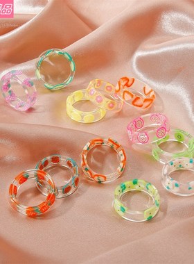 Acrylic fruit rings creative transparent resin ring female