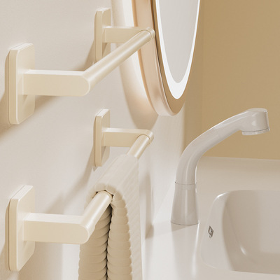 奶油风毛巾架子卫生间免打孔置物架浴室挂架厕所洗手间单杆毛巾杆